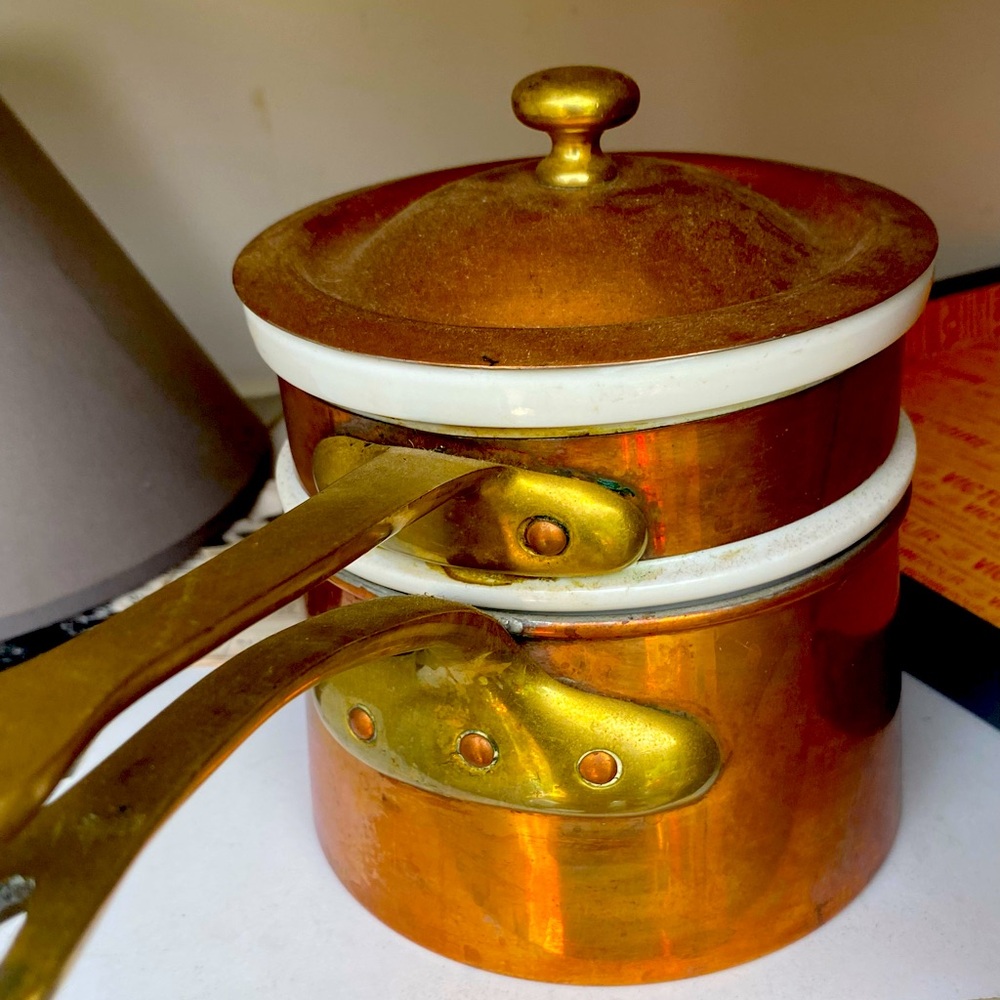 Vintage copper and ceramic double boiler
